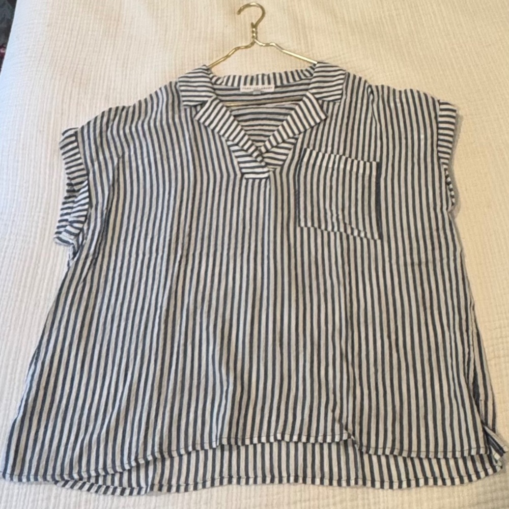 Jane & Delancey Navy Striped Blouse/Shirt XL